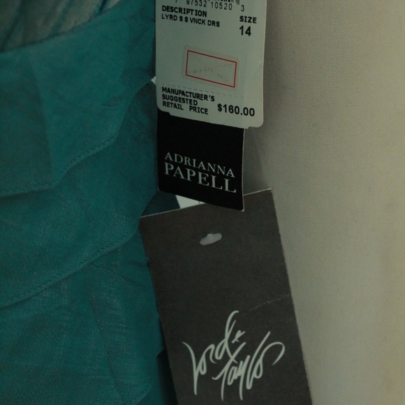 NWT Adrianna Papell Teal Stretch Plus Size Ruffle Skirt Party Dress - Picture 4 of 6